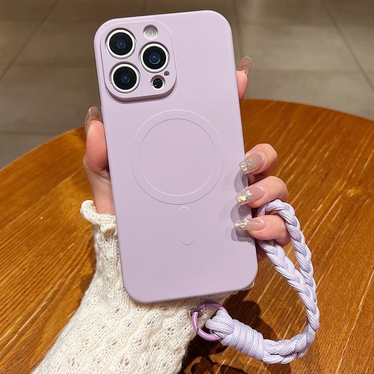Solid Color Liquid Silicone Magnetic Phone Case with Lanyard, For iPhone 15 Pro, For iPhone 15, For iPhone 14