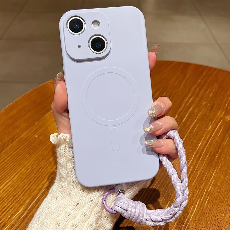 Solid Color Liquid Silicone Magnetic Phone Case with Lanyard, For iPhone 15 Pro, For iPhone 15, For iPhone 14