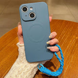 Solid Color Liquid Silicone Magnetic Phone Case with Lanyard, For iPhone 15 Pro, For iPhone 15, For iPhone 14