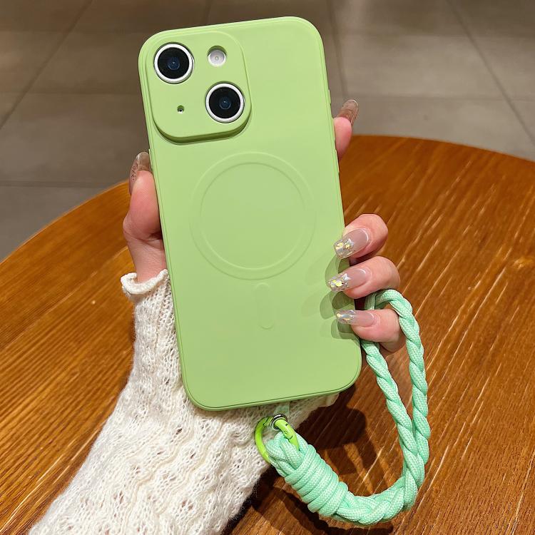 Solid Color Liquid Silicone Magnetic Phone Case with Lanyard, For iPhone 15 Pro, For iPhone 15, For iPhone 14