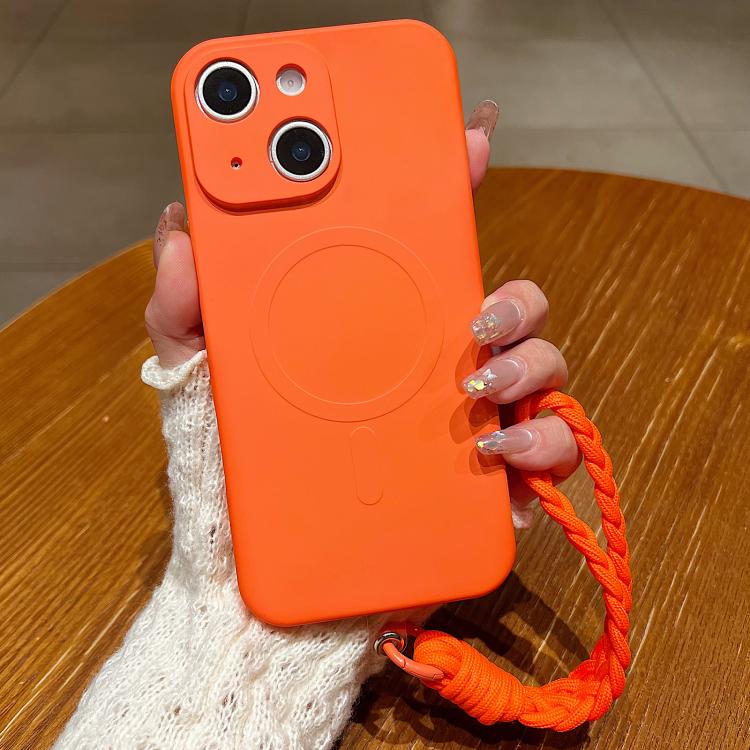 Solid Color Liquid Silicone Magnetic Phone Case with Lanyard, For iPhone 15 Pro, For iPhone 15, For iPhone 14