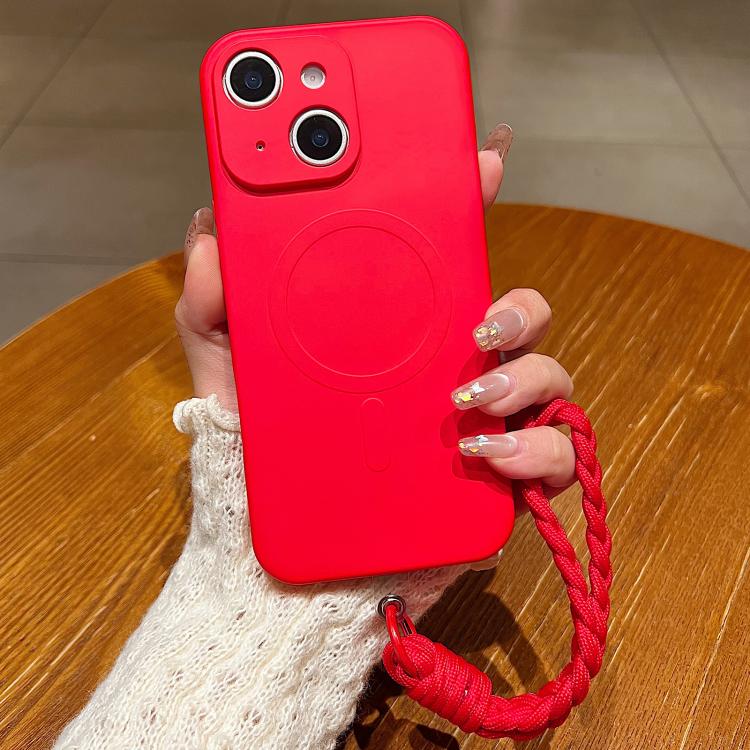 Solid Color Liquid Silicone Magnetic Phone Case with Lanyard, For iPhone 15 Pro, For iPhone 15, For iPhone 14