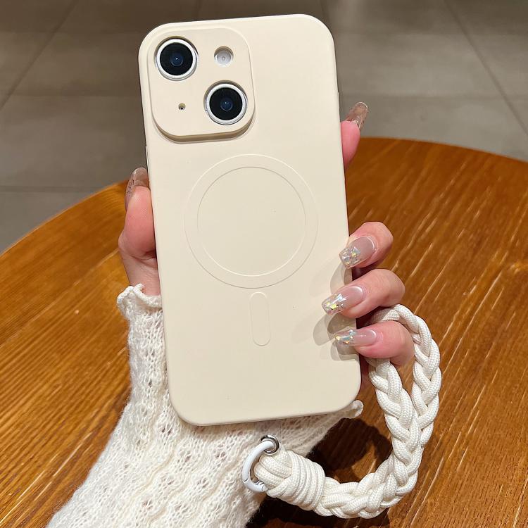 Solid Color Liquid Silicone Magnetic Phone Case with Lanyard, For iPhone 15 Pro, For iPhone 15, For iPhone 14
