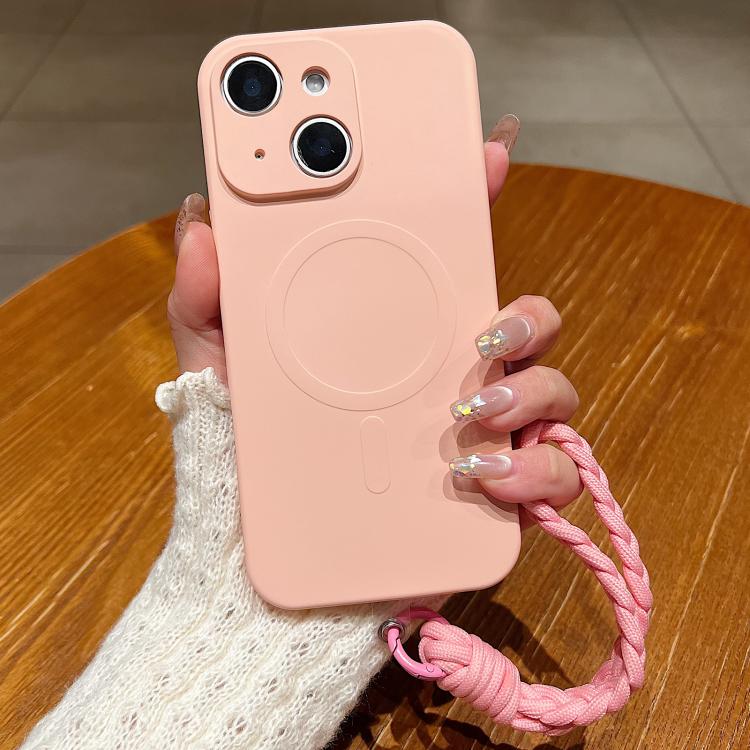 Solid Color Liquid Silicone Magnetic Phone Case with Lanyard, For iPhone 15 Pro, For iPhone 15, For iPhone 14