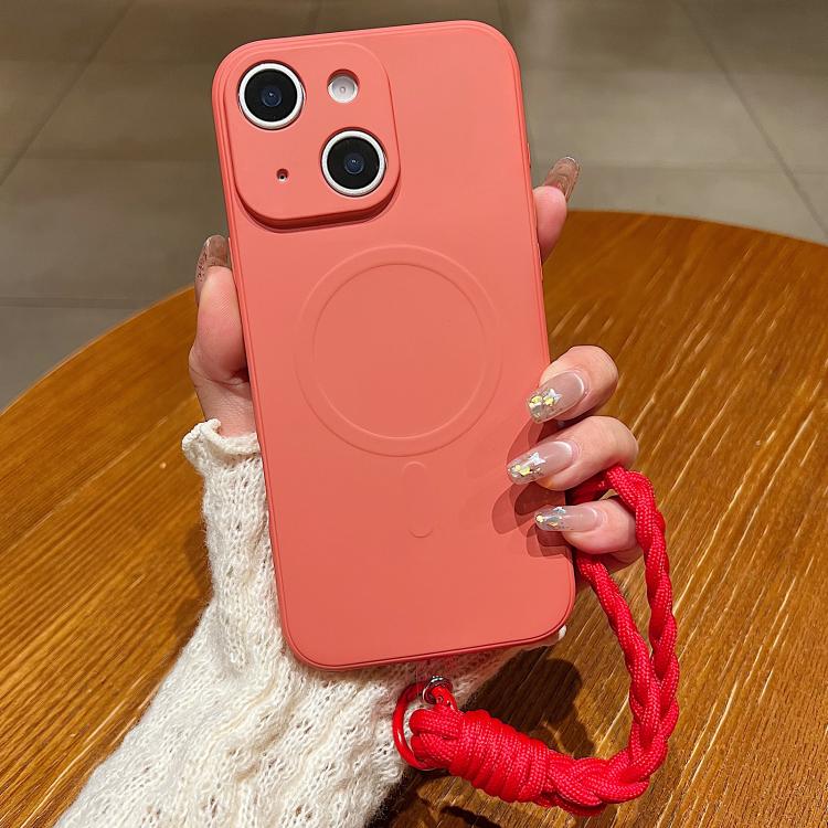 Solid Color Liquid Silicone Magnetic Phone Case with Lanyard, For iPhone 15 Pro, For iPhone 15, For iPhone 14
