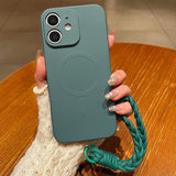 Solid Color Liquid Silicone Magnetic Phone Case with Lanyard, For iPhone 13 Pro, For iPhone 13, For iPhone 12