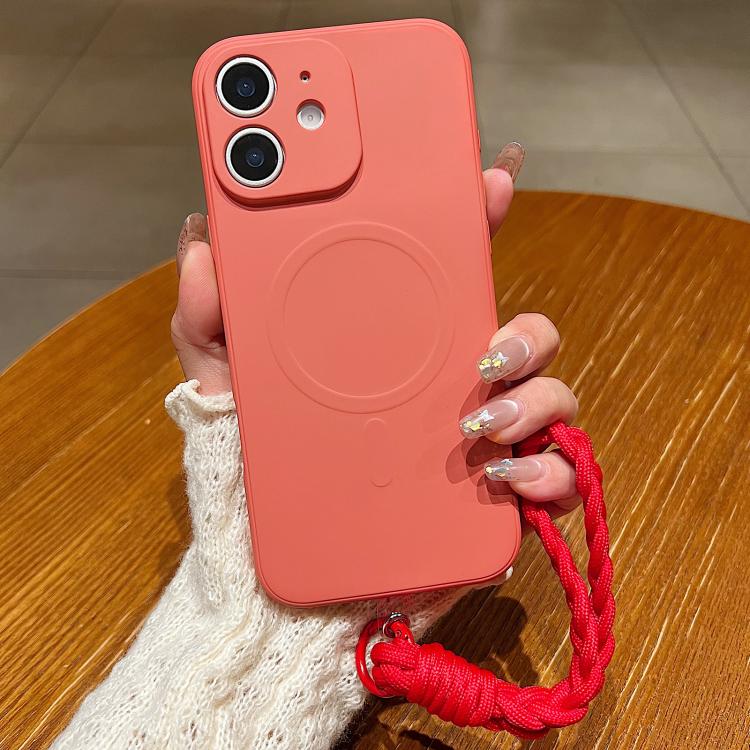 Solid Color Liquid Silicone Magnetic Phone Case with Lanyard, For iPhone 13 Pro, For iPhone 13, For iPhone 12