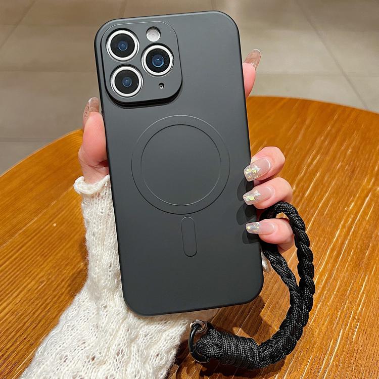 Solid Color Liquid Silicone Magnetic Phone Case with Lanyard, For iPhone 11 Pro