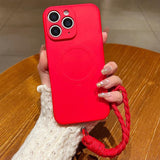 Solid Color Liquid Silicone Magnetic Phone Case with Lanyard, For iPhone 11 Pro