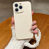 Solid Color Liquid Silicone Magnetic Phone Case with Lanyard, For iPhone 11 Pro