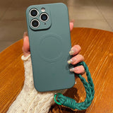 Solid Color Liquid Silicone Magnetic Phone Case with Lanyard, For iPhone 11 Pro