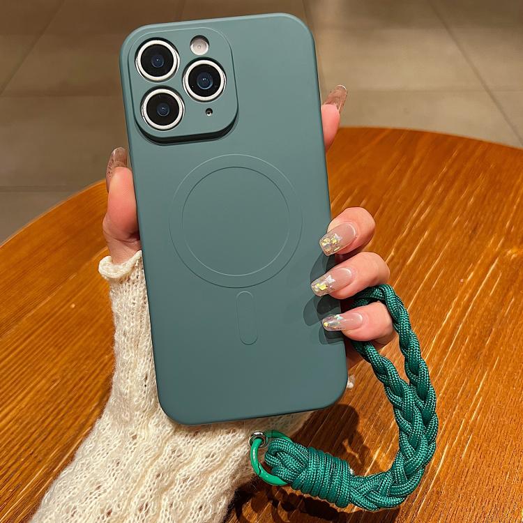 Solid Color Liquid Silicone Magnetic Phone Case with Lanyard, For iPhone 11 Pro