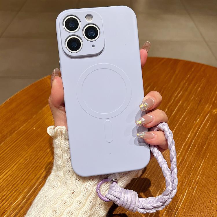 Solid Color Liquid Silicone Magnetic Phone Case with Lanyard, For iPhone 11 Pro