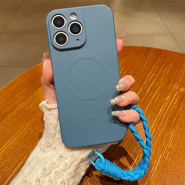 Solid Color Liquid Silicone Magnetic Phone Case with Lanyard, For iPhone 11 Pro