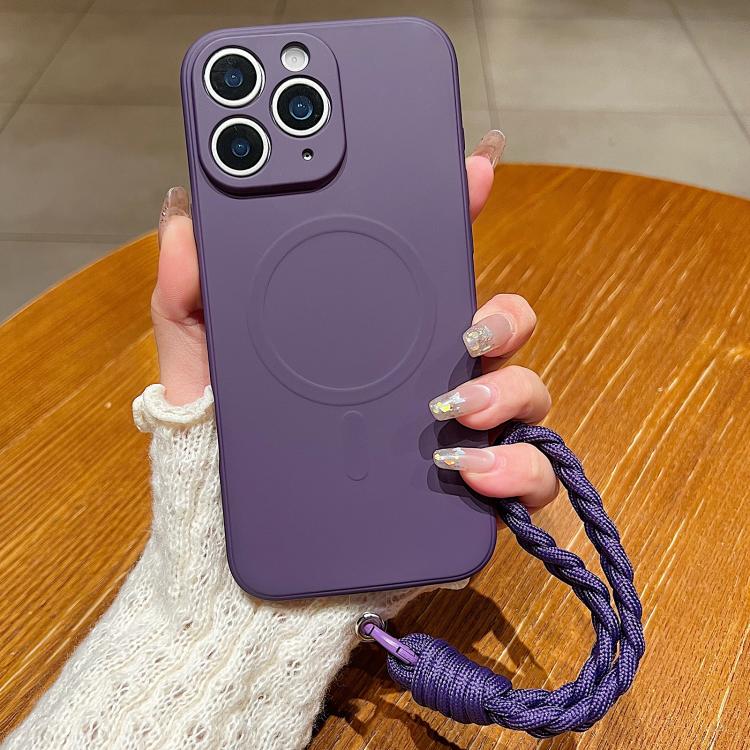 Solid Color Liquid Silicone Magnetic Phone Case with Lanyard, For iPhone 11 Pro