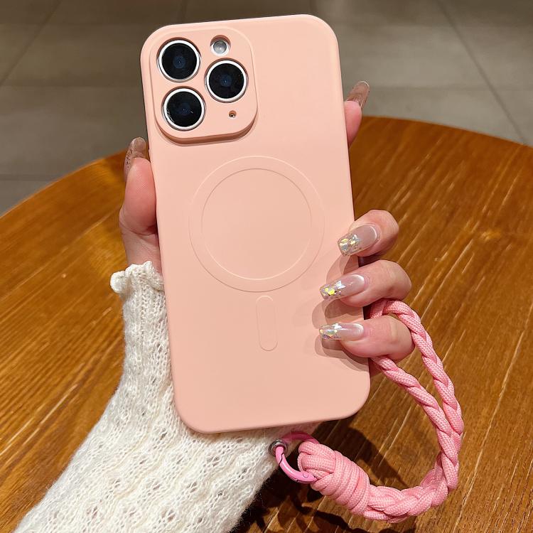 Solid Color Liquid Silicone Magnetic Phone Case with Lanyard, For iPhone 11 Pro