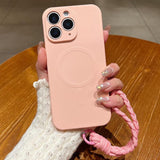 Solid Color Liquid Silicone Magnetic Phone Case with Lanyard, For iPhone 11 Pro