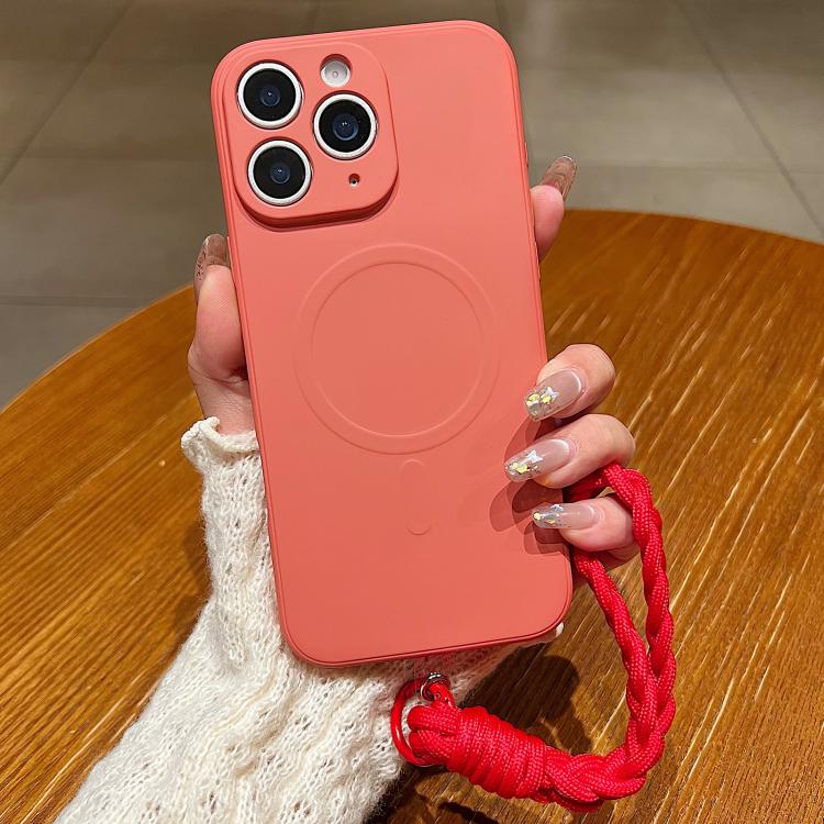 Solid Color Liquid Silicone Magnetic Phone Case with Lanyard, For iPhone 11 Pro