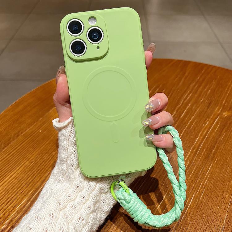 Solid Color Liquid Silicone Magnetic Phone Case with Lanyard, For iPhone 11 Pro
