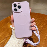 Solid Color Liquid Silicone Magnetic Phone Case with Lanyard, For iPhone 11 Pro