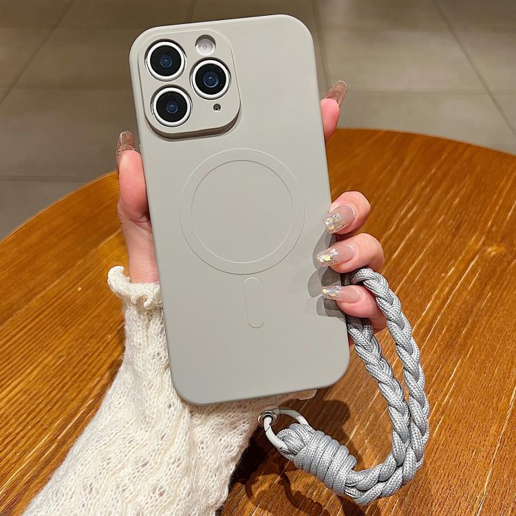 Solid Color Liquid Silicone Magnetic Phone Case with Lanyard, For iPhone 11 Pro