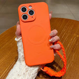 Solid Color Liquid Silicone Magnetic Phone Case with Lanyard, For iPhone 11 Pro
