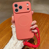 Solid Color Liquid Silicone Magnetic Phone Case with Lanyard, For iPhone 18 Pro, For iPhone 18 Pro Max, For iPhone 17e / 16e