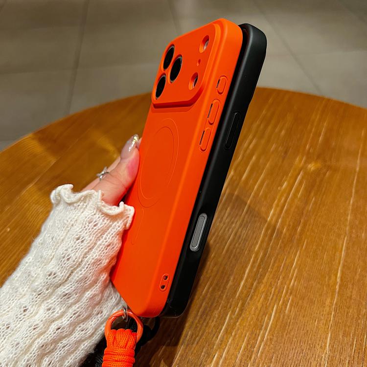 Solid Color Liquid Silicone Magnetic Phone Case with Lanyard, For iPhone 11 Pro