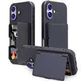 Skin Feel PC Hybrid TPU Horizontal Hidden Mirror Card Bag Phone Case, For iPhone 17 Pro Max, For iPhone 17 Pro, For iPhone 17, For iPhone Air
