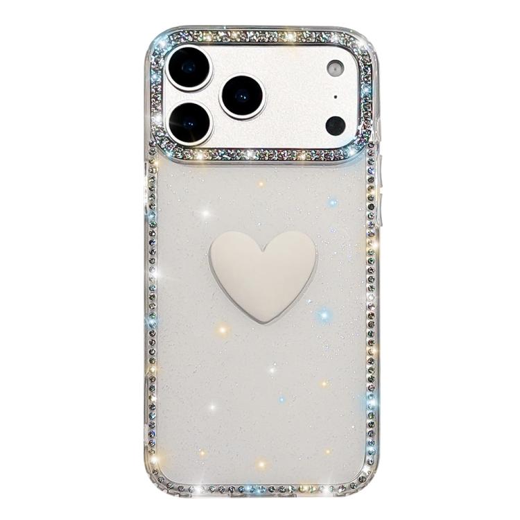 Flash Rhinestone Double-sided IMD Love Heart Phone Case, For iPhone 17e / 16e, For iPhone 17 Pro Max, For iPhone 17 Pro, For iPhone 17, For iPhone Air