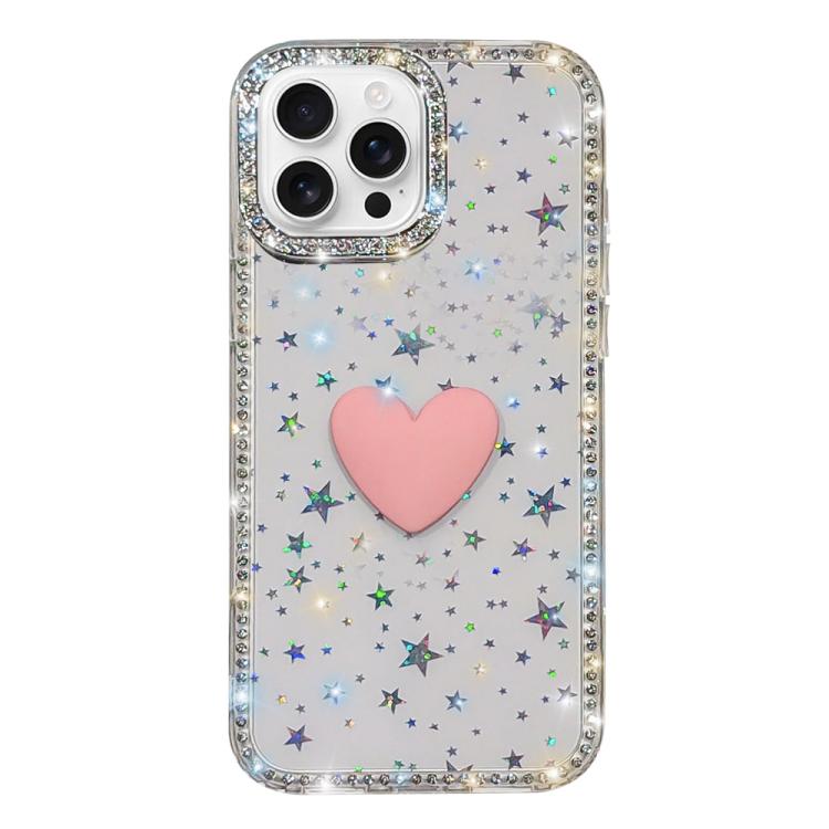 Flash Rhinestone Double-sided IMD Love Heart Phone Case, For iPhone 16 Pro Max, For iPhone 16 Pro, For iPhone 16 Plus, For iPhone 16, For iPhone 15 Pro Max