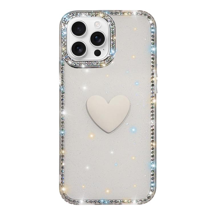 Flash Rhinestone Double-sided IMD Love Heart Phone Case, For iPhone 16 Pro Max, For iPhone 16 Pro, For iPhone 16 Plus, For iPhone 16, For iPhone 15 Pro Max