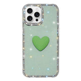 Flash Rhinestone Double-sided IMD Love Heart Phone Case, For iPhone 16 Pro Max, For iPhone 16 Pro, For iPhone 16 Plus, For iPhone 16, For iPhone 15 Pro Max