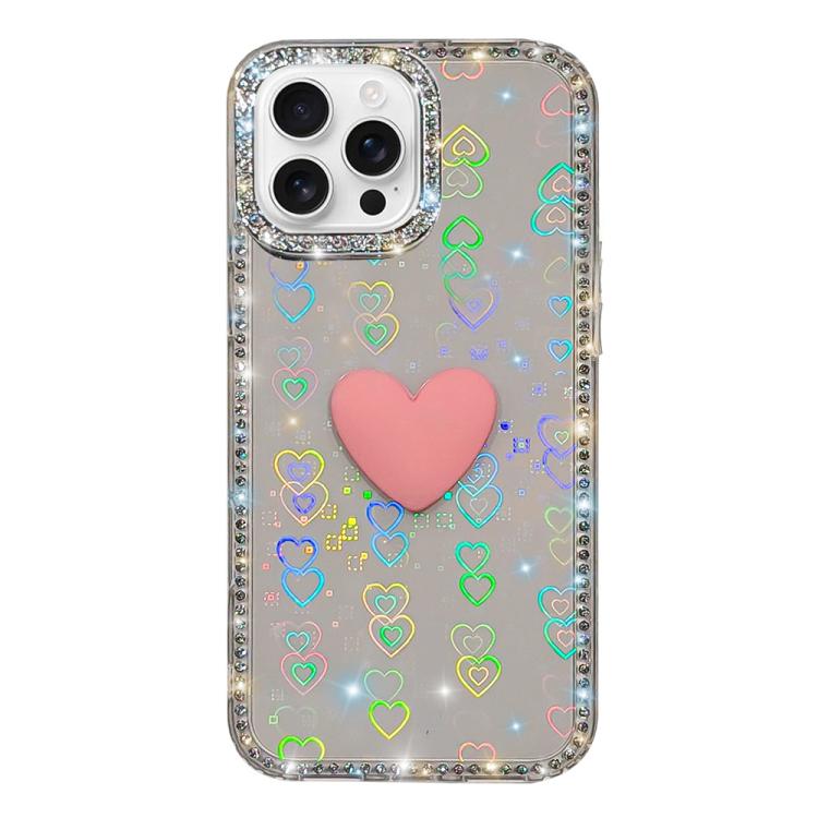 Flash Rhinestone Double-sided IMD Love Heart Phone Case, For iPhone 16 Pro Max, For iPhone 16 Pro, For iPhone 16 Plus, For iPhone 16, For iPhone 15 Pro Max