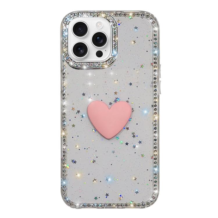 Flash Rhinestone Double-sided IMD Love Heart Phone Case, For iPhone 16 Pro Max, For iPhone 16 Pro, For iPhone 16 Plus, For iPhone 16, For iPhone 15 Pro Max