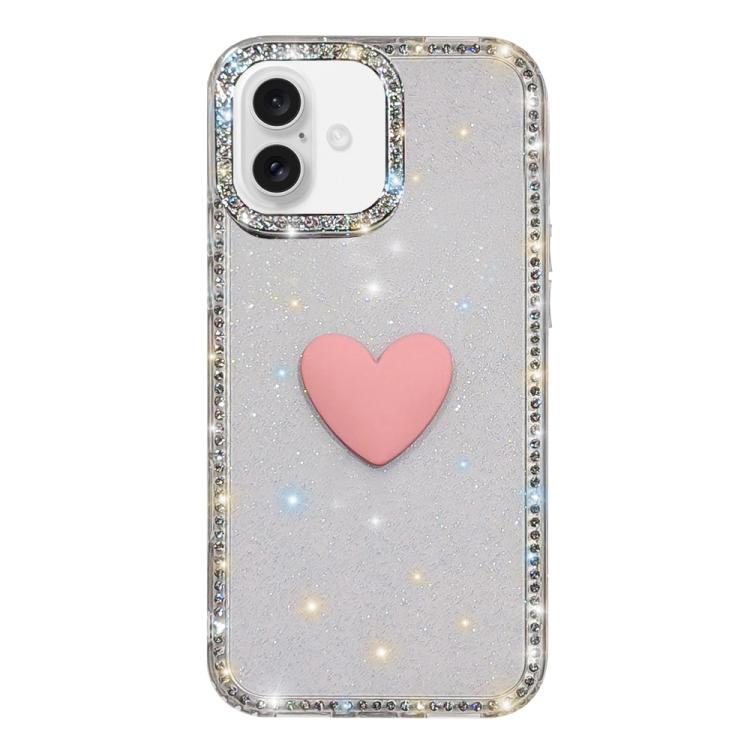 Flash Rhinestone Double-sided IMD Love Heart Phone Case, For iPhone 16 Pro Max, For iPhone 16 Pro, For iPhone 16 Plus, For iPhone 16, For iPhone 15 Pro Max