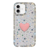Flash Rhinestone Double-sided IMD Love Heart Phone Case, For iPhone 16 Pro Max, For iPhone 16 Pro, For iPhone 16 Plus, For iPhone 16, For iPhone 15 Pro Max