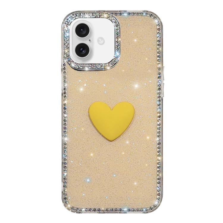 Flash Rhinestone Double-sided IMD Love Heart Phone Case, For iPhone 16 Pro Max, For iPhone 16 Pro, For iPhone 16 Plus, For iPhone 16, For iPhone 15 Pro Max