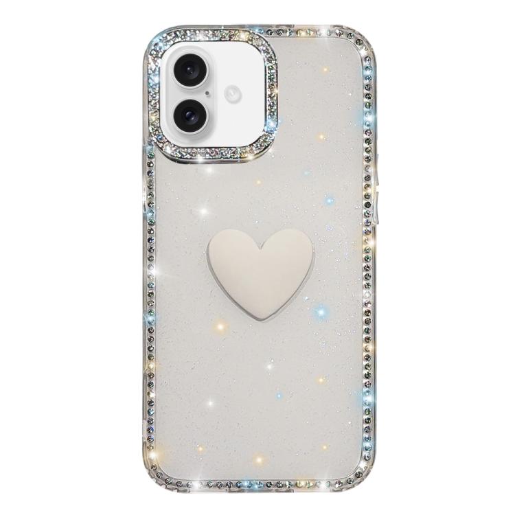 Flash Rhinestone Double-sided IMD Love Heart Phone Case, For iPhone 16 Pro Max, For iPhone 16 Pro, For iPhone 16 Plus, For iPhone 16, For iPhone 15 Pro Max