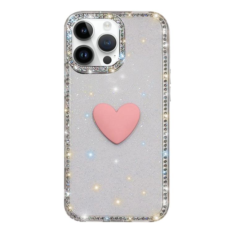 Flash Rhinestone Double-sided IMD Love Heart Phone Case, For iPhone 15 Pro, For iPhone 15, For iPhone 14, For iPhone 14 Pro, For iPhone 14 Pro Max