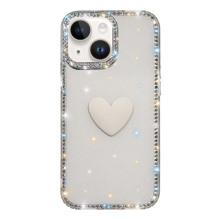 Flash Rhinestone Double-sided IMD Love Heart Phone Case, For iPhone 15 Pro, For iPhone 15, For iPhone 14, For iPhone 14 Pro, For iPhone 14 Pro Max