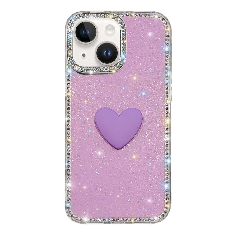 Flash Rhinestone Double-sided IMD Love Heart Phone Case, For iPhone 15 Pro, For iPhone 15, For iPhone 14, For iPhone 14 Pro, For iPhone 14 Pro Max