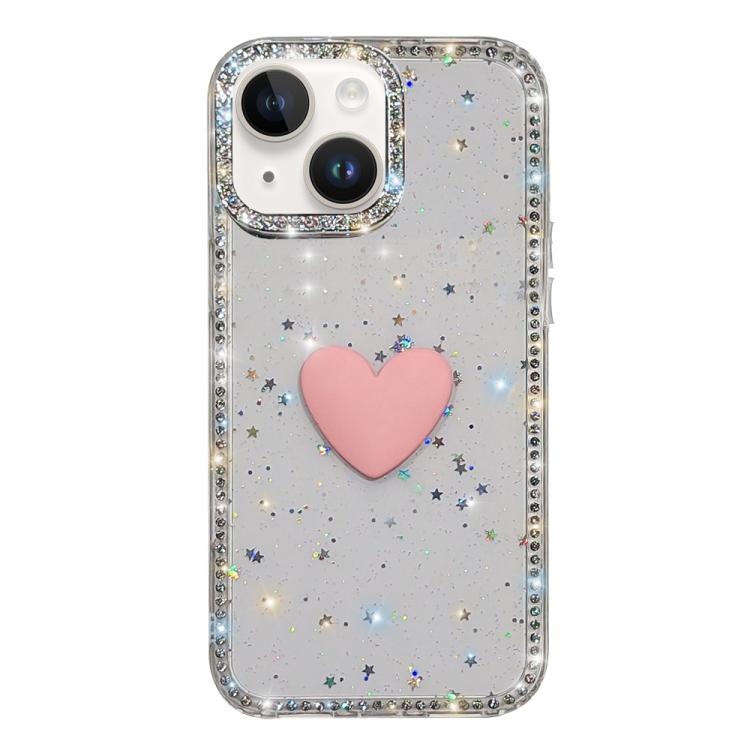 Flash Rhinestone Double-sided IMD Love Heart Phone Case, For iPhone 15 Pro, For iPhone 15, For iPhone 14, For iPhone 14 Pro, For iPhone 14 Pro Max