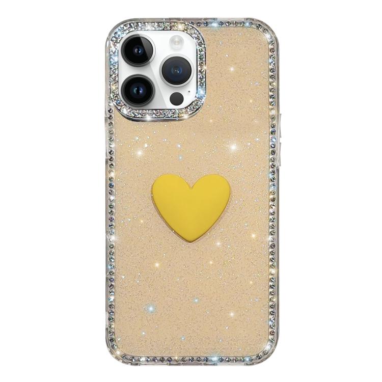 Flash Rhinestone Double-sided IMD Love Heart Phone Case, For iPhone 15 Pro, For iPhone 15, For iPhone 14, For iPhone 14 Pro, For iPhone 14 Pro Max