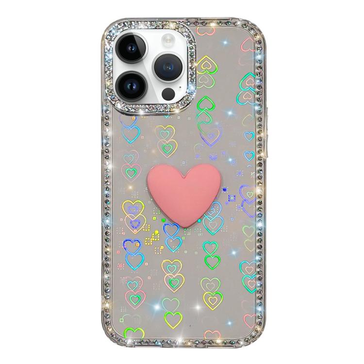 Flash Rhinestone Double-sided IMD Love Heart Phone Case, For iPhone 15 Pro, For iPhone 15, For iPhone 14, For iPhone 14 Pro, For iPhone 14 Pro Max