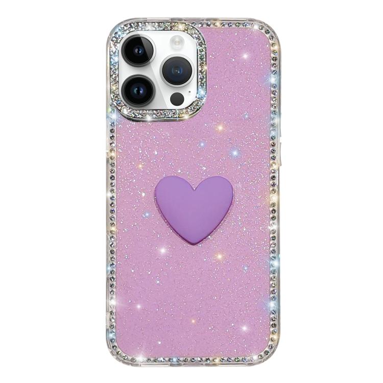 Flash Rhinestone Double-sided IMD Love Heart Phone Case, For iPhone 15 Pro, For iPhone 15, For iPhone 14, For iPhone 14 Pro, For iPhone 14 Pro Max