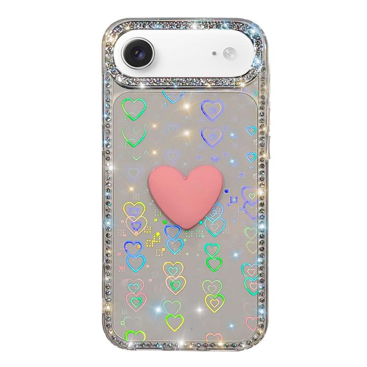 Flash Rhinestone Double-sided IMD Love Heart Phone Case, For iPhone 17e / 16e, For iPhone 17 Pro Max, For iPhone 17 Pro, For iPhone 17, For iPhone Air