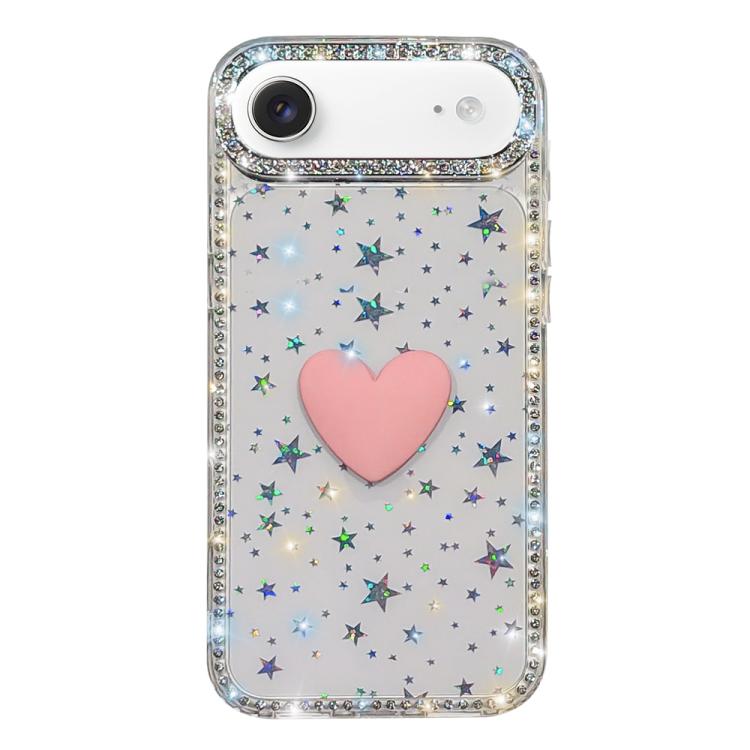 Flash Rhinestone Double-sided IMD Love Heart Phone Case, For iPhone 17e / 16e, For iPhone 17 Pro Max, For iPhone 17 Pro, For iPhone 17, For iPhone Air