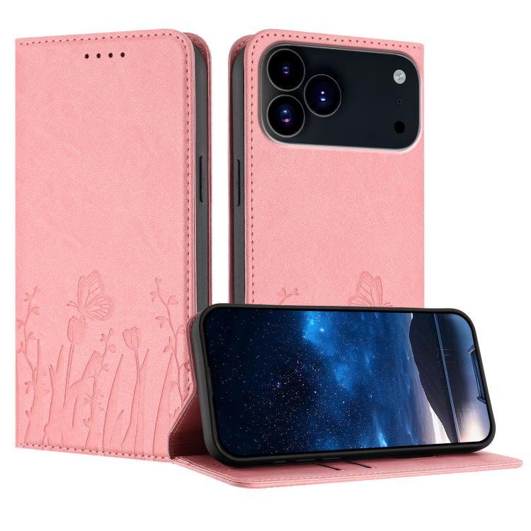 Tulips Butterfly Pattern Magnetic Vegan Leather Phone Case, For iPhone 17e / 16e, For iPhone 17 Pro Max, For iPhone 17 Pro, For iPhone 17
