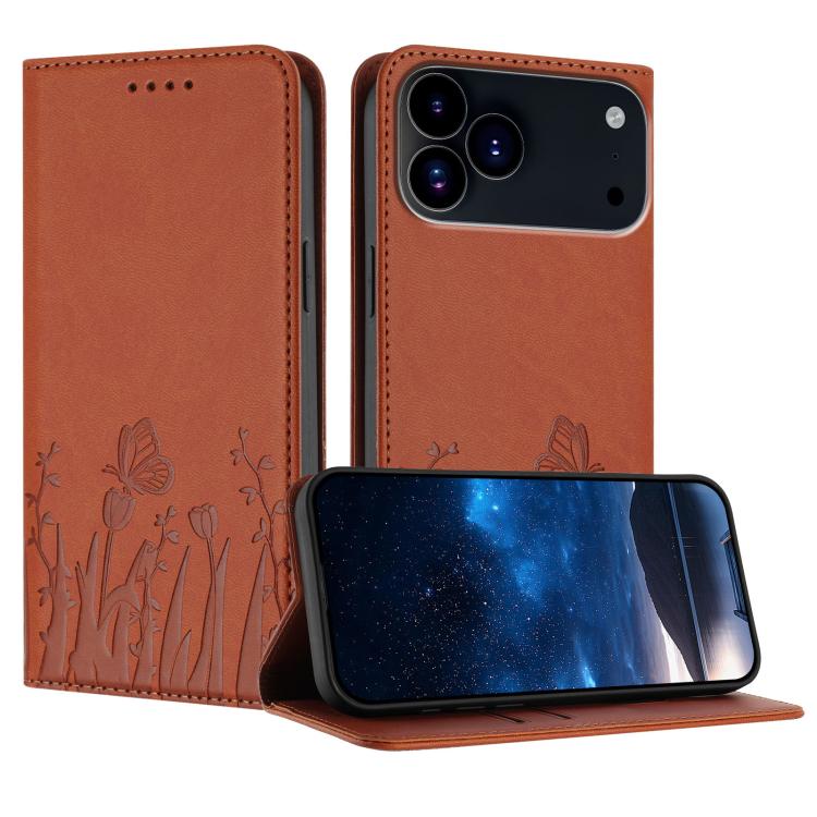 Tulips Butterfly Pattern Magnetic Vegan Leather Phone Case, For iPhone 17e / 16e, For iPhone 17 Pro Max, For iPhone 17 Pro, For iPhone 17